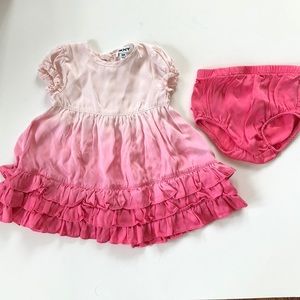 DKNY pink ombré silk ruffle dress diaper cover 6M